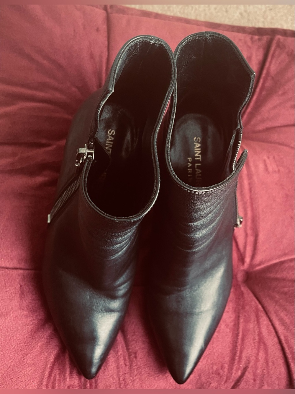 Yves Saint Laurent Ankle Boots - Black Leather Pointed Boots - Side Zip - Size 5 - Picture 3 of 8